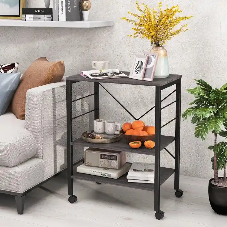 3-Tier Kitchen Baker's Rack Microwave Oven Storage Cart with Hooks - 23.5 x 16 x 29 (L x W x H)