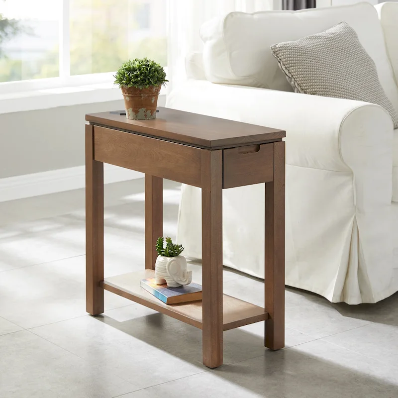 Leick Home Charging Cade Wood Side Table with Drawer