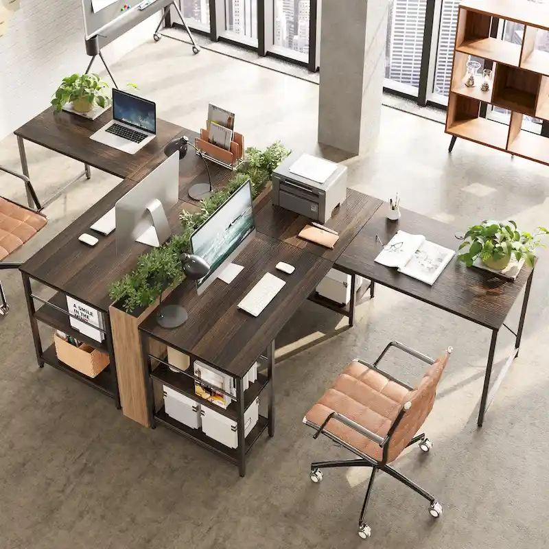 95.2 Inch L Shaped Desk with Shelves Home Office Computer Desk