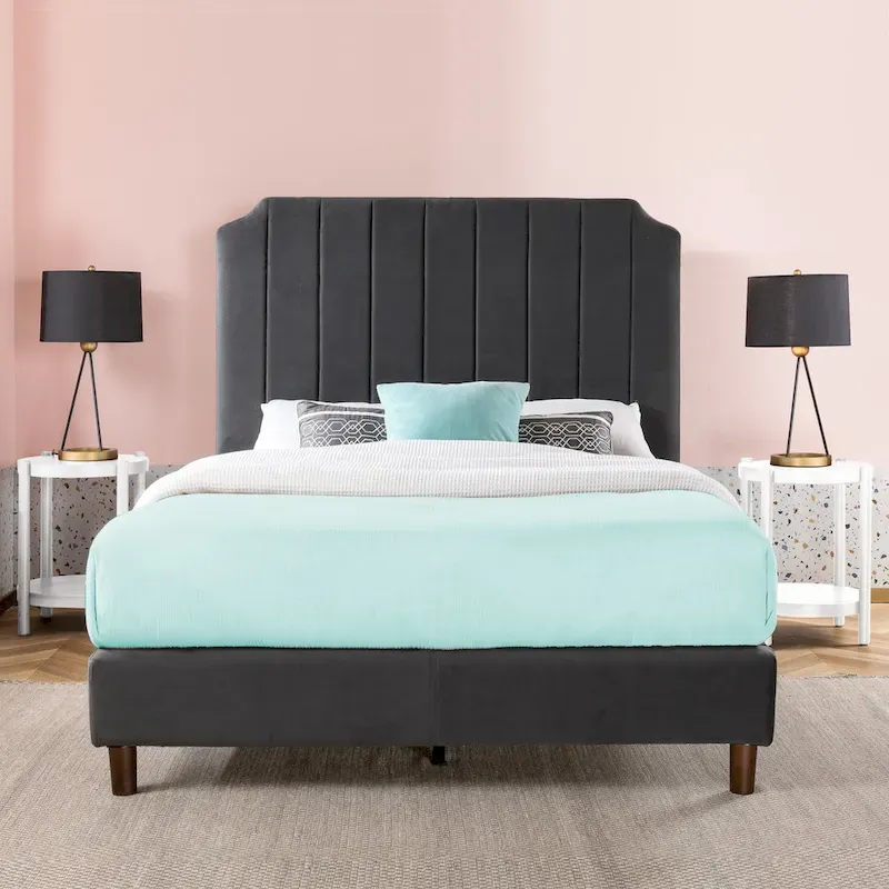 Priage by ZINUS slate black Upholstered Platform Bed Frame