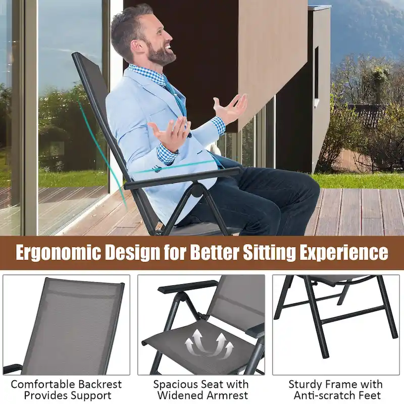 Costway 2PCS Patio Folding Dining Chairs Aluminium Adjustable Back - See details