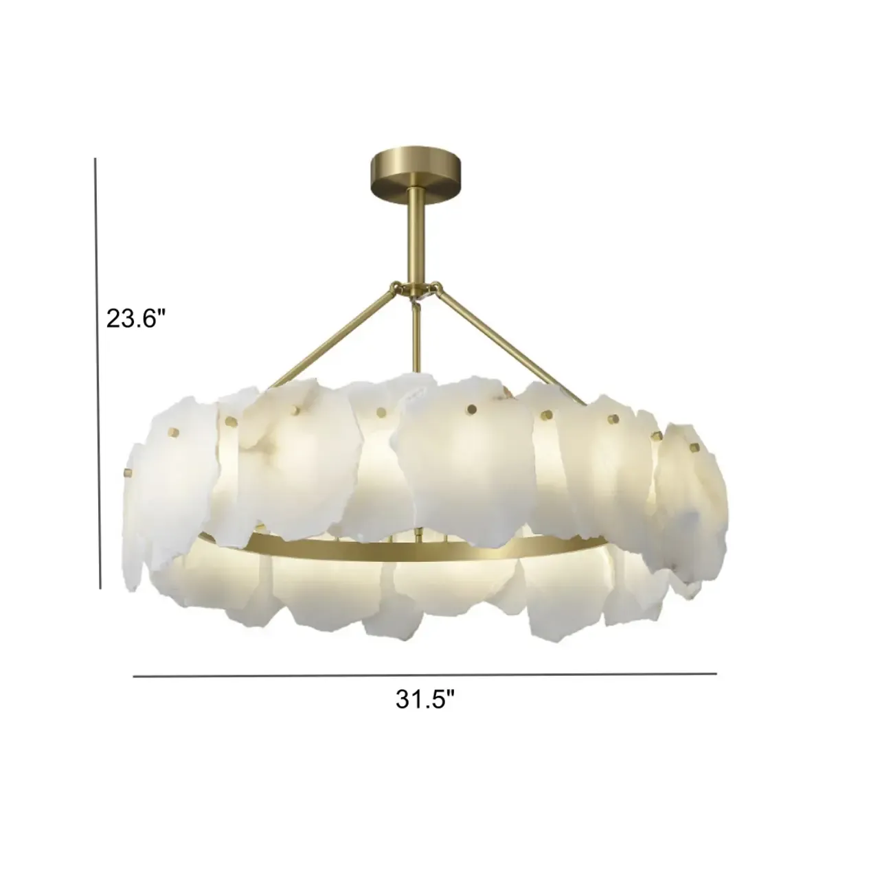 Brass Downrod Circular White Alabaster Chandelier
