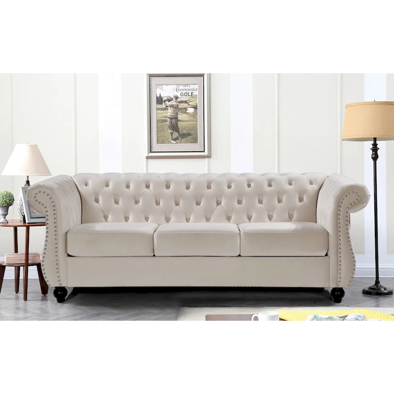 Kemos Velvet Chesterfield 2-Piece Set-Chair and Sofa