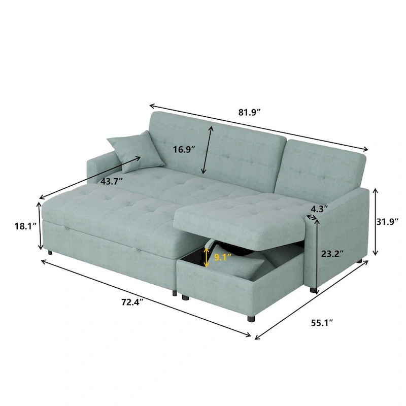 82 Wide Reversible Sleeper Sofa & Chaise