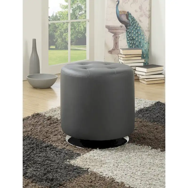 Round Leatherette Upholstered Ottoman