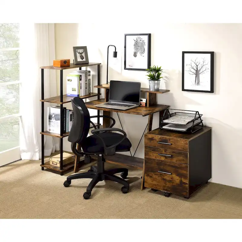 ACME Nypho Writing Desk in Weathered Oak and Black