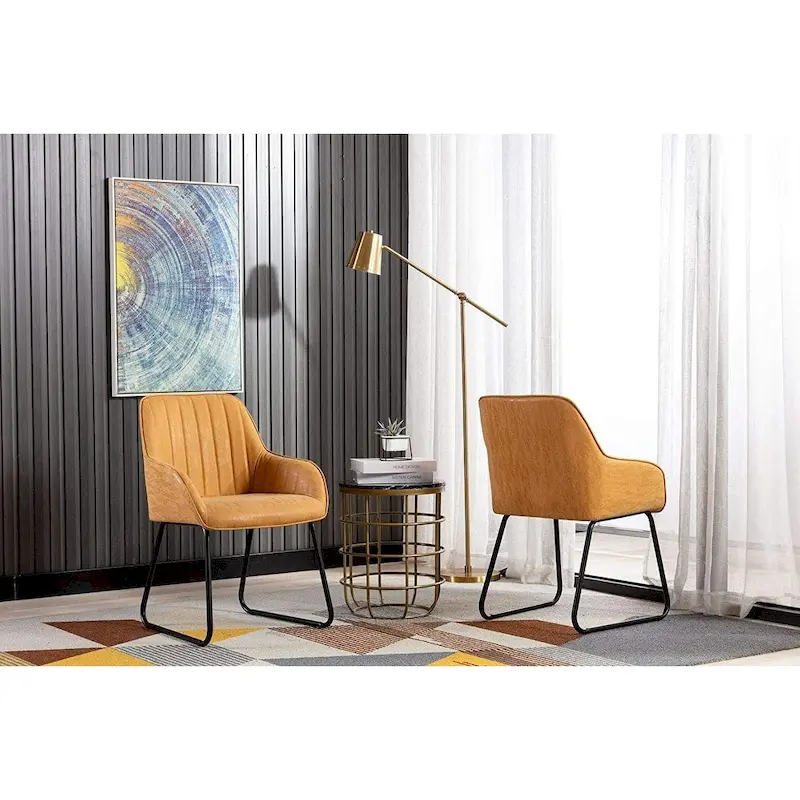 Synthetic Leather Dining Chairs Set of 2, Yellow Tan