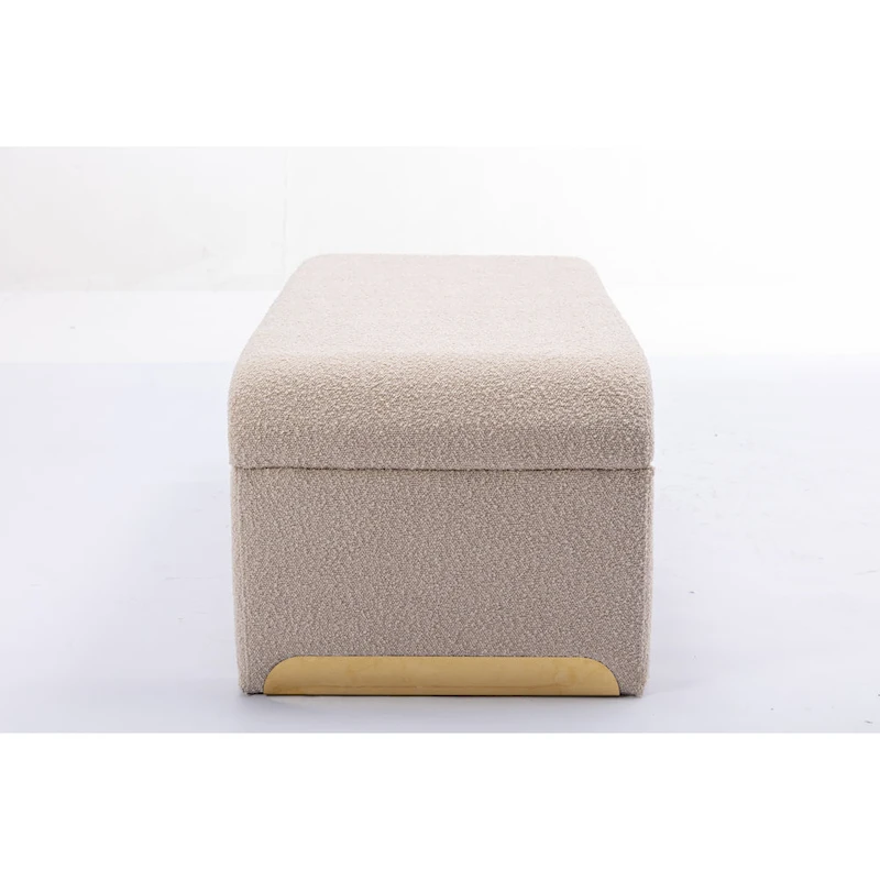 Modern New Boucle Fabric Loveseat Ottoman Footstool Bedroom Bench Shoe Bench With Gold Metal Legs