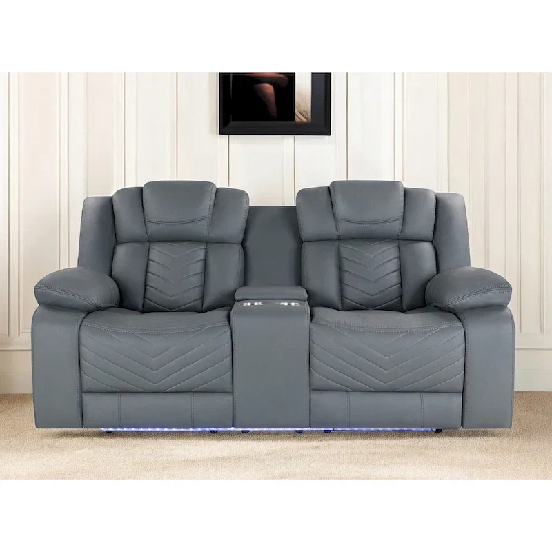 75 Light Gray Faux Leather Power Reclining Loveseat With Storage