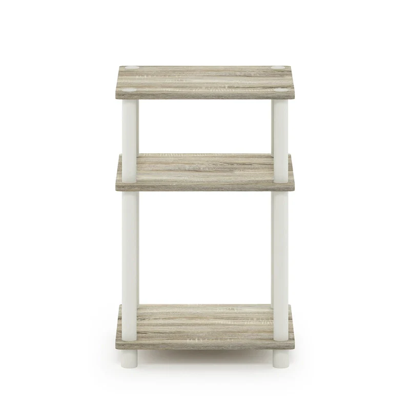 Furinno Just 3-Tier Turn-N-Tube End Table, Sonoma Oak/White