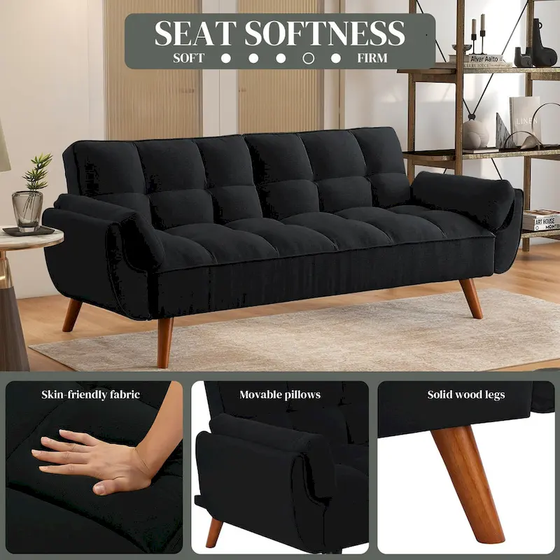 Linen Button-Tufted Loveseat Sofa, Beige/Grey/Black/Green/Yellow, Metal Legs, Seats 2