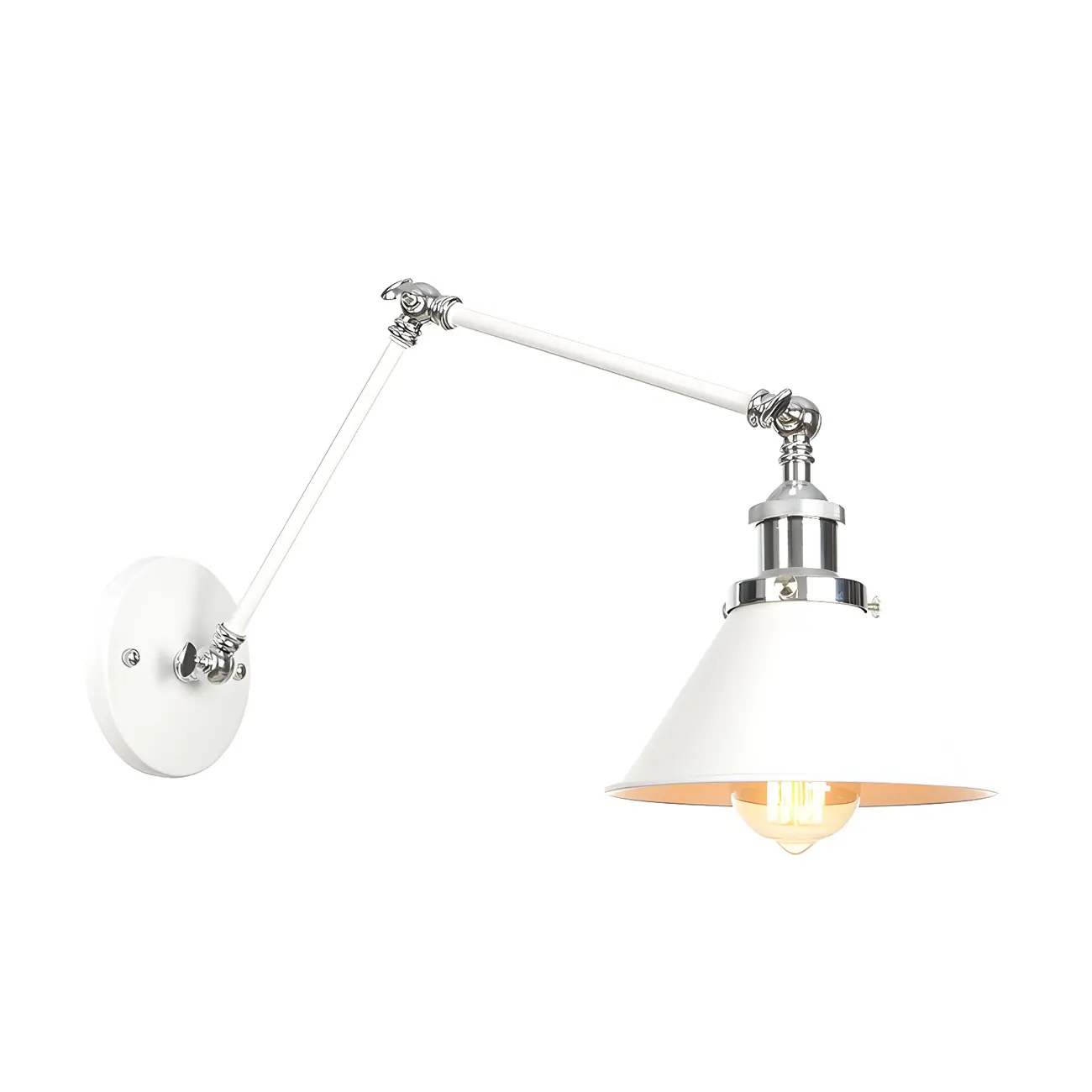 White Metal Adjustable Swing Arm Wall Light with Different Shade