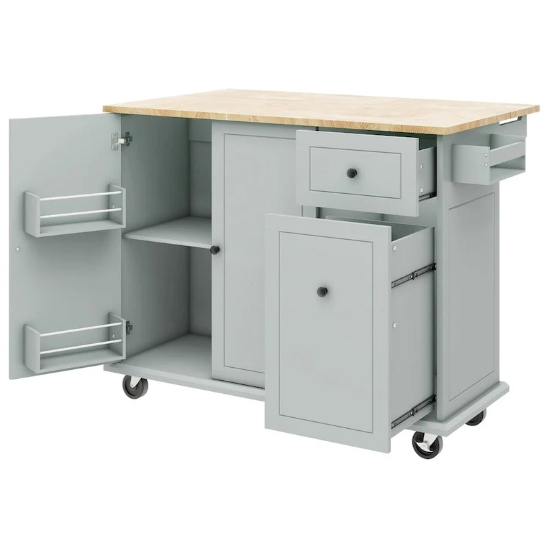 Merax 53.9 Width Rolling Kitchen Cart on Wheels with Drop Leaf