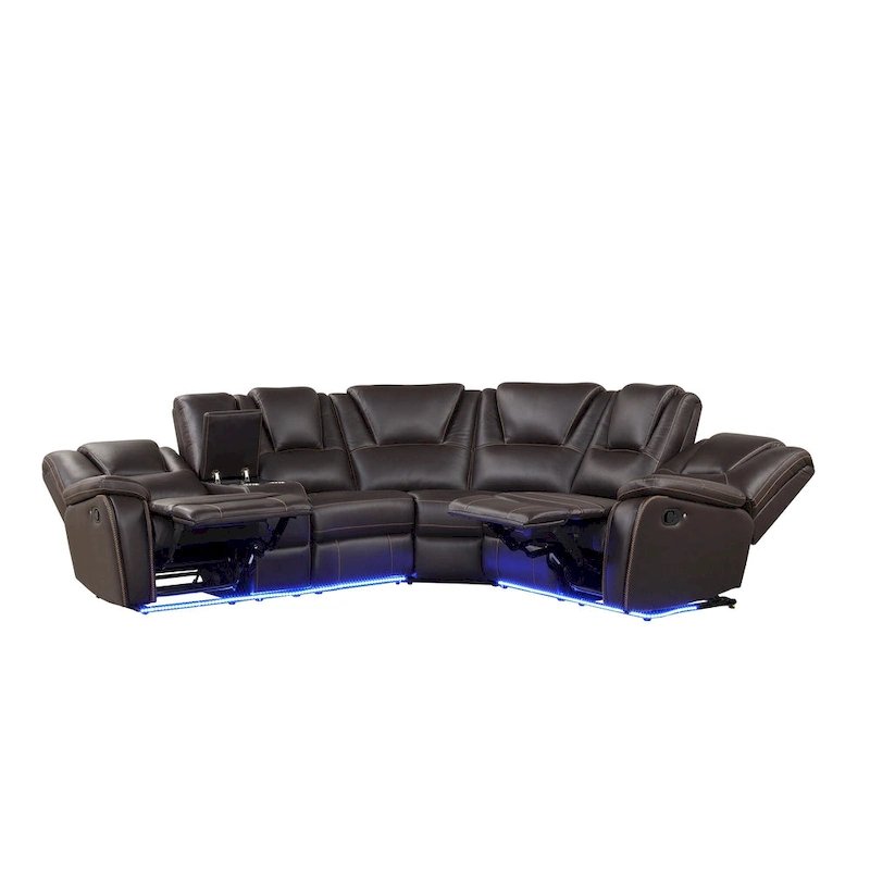Modern Faux Leather Manual Reclining with Center Console with LED Light Strip,Living Room Furniture Set,PU Symmetrical Couch