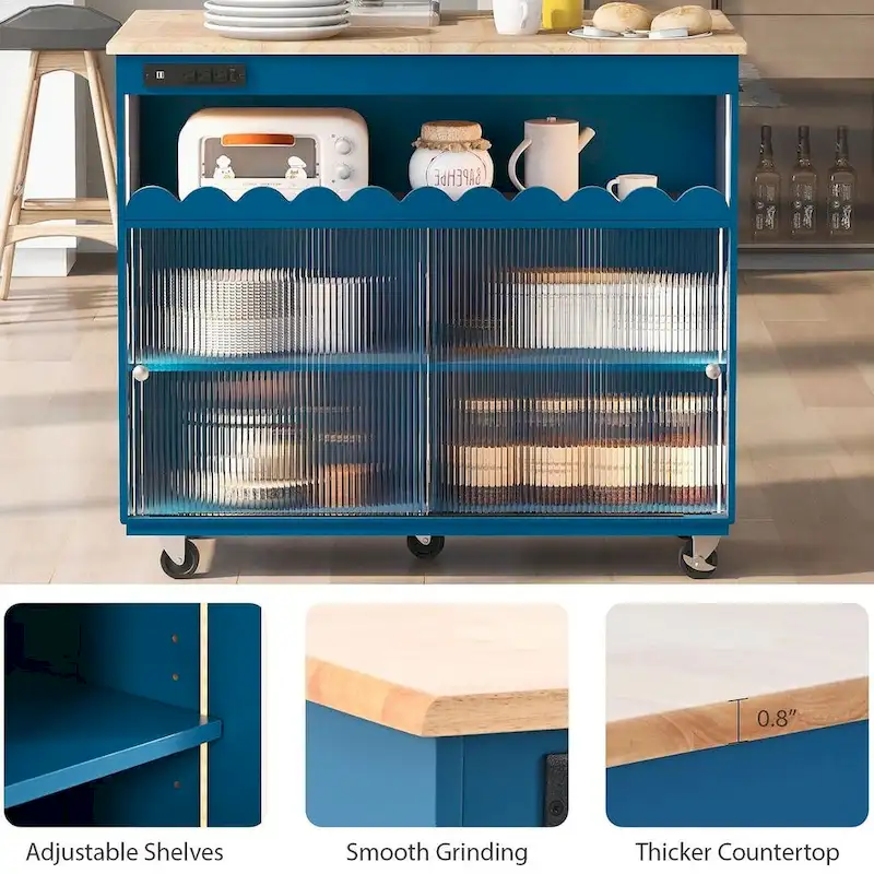 Multi-Functional Kitchen Island Cart with Drop Leaf, LED Light, and Power Outlets