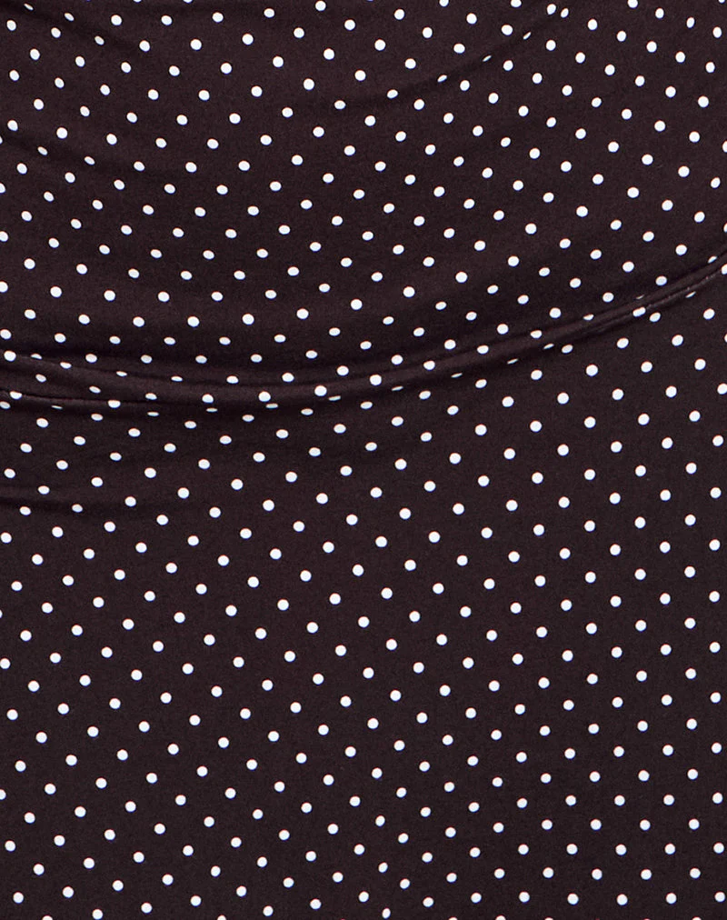 Luscian Plunge Mini Dress in Micro Polka Brown