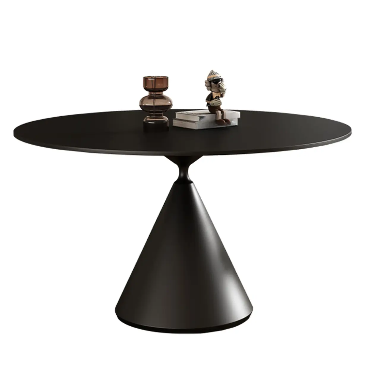 Modern Black Metal Stone Round Dining Table