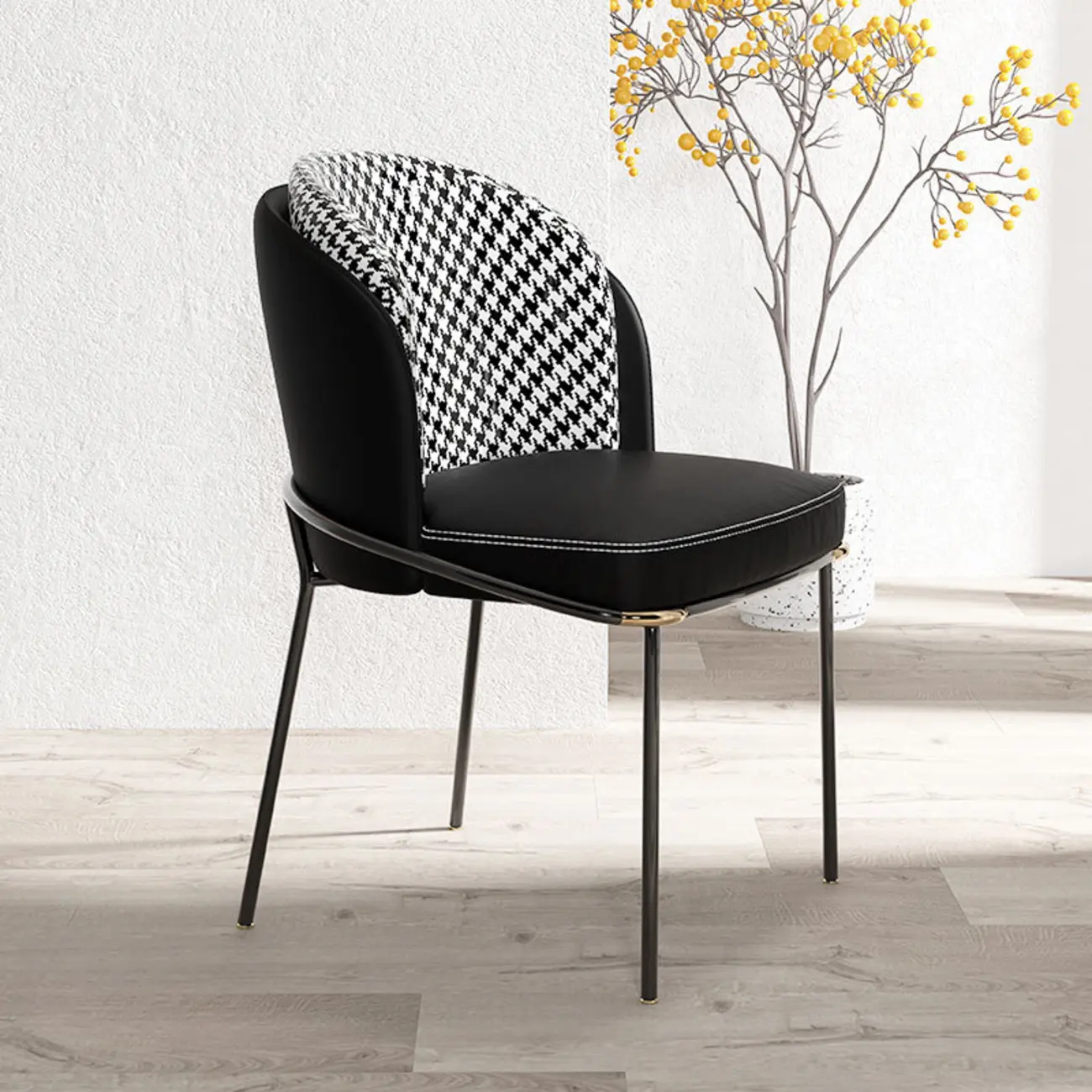 Curved Back Houndstooth Pattern Upholstered Dining Chair