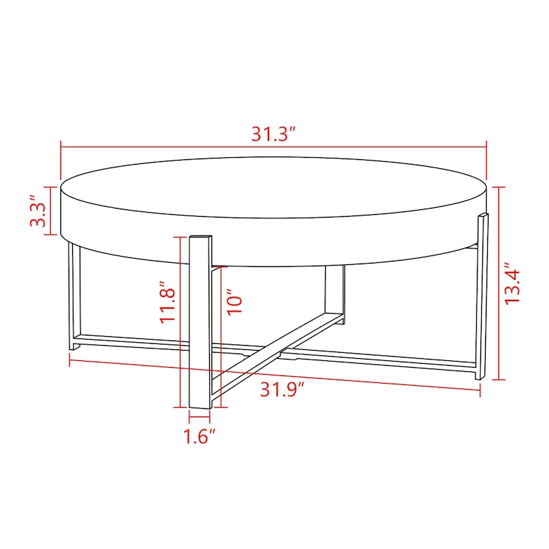 31 W Round Coffee Table With Fir Wood Table Top and Metal Frame End Table