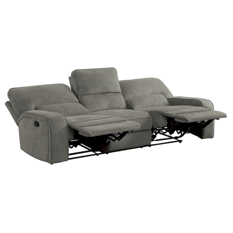 Neo 99 Inch Manual Double Recliner Sofa, 3 Seater Soft Gray Chenille Fabric
