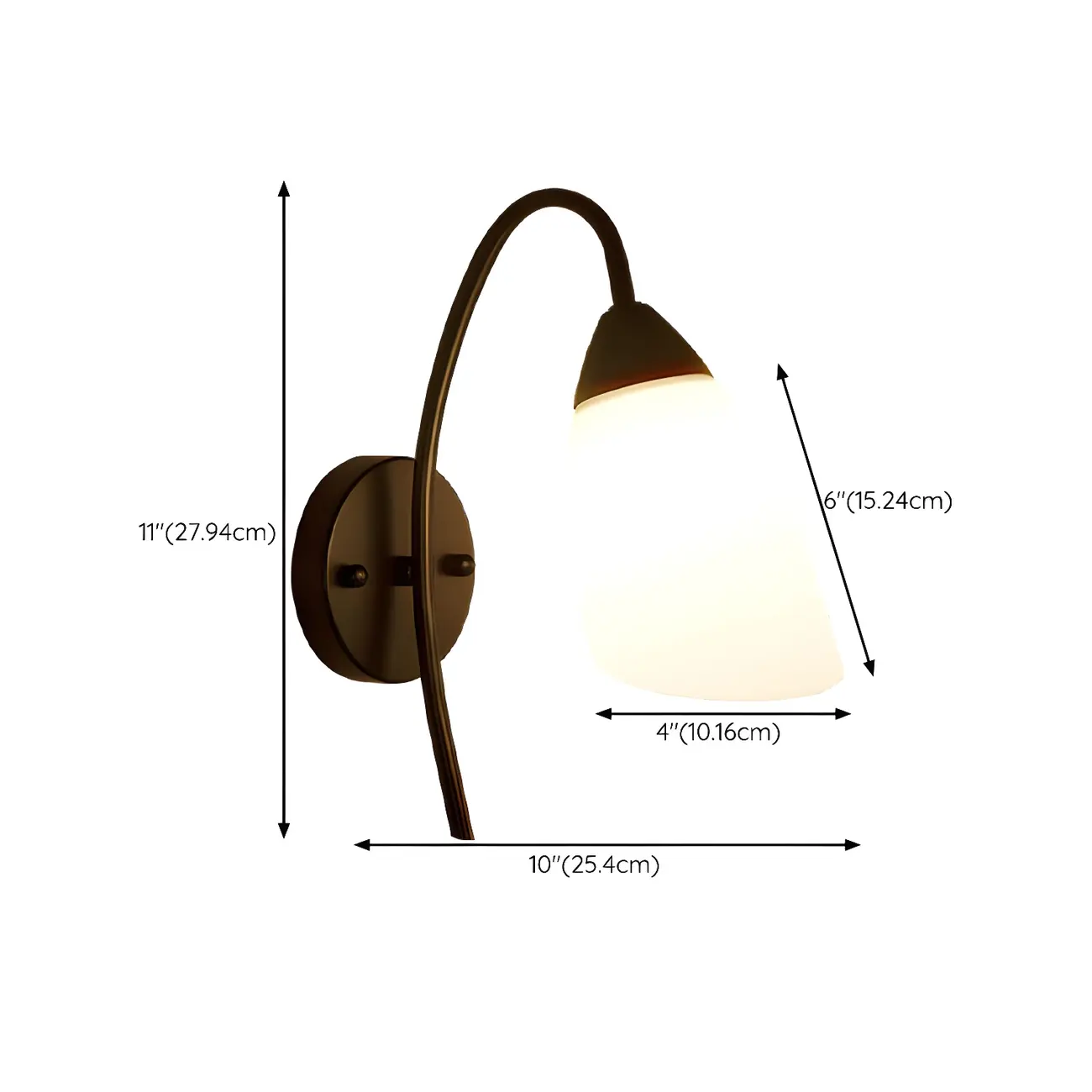 Modern Metal Black Arc Bathroom Vanity Light with Glass Shade