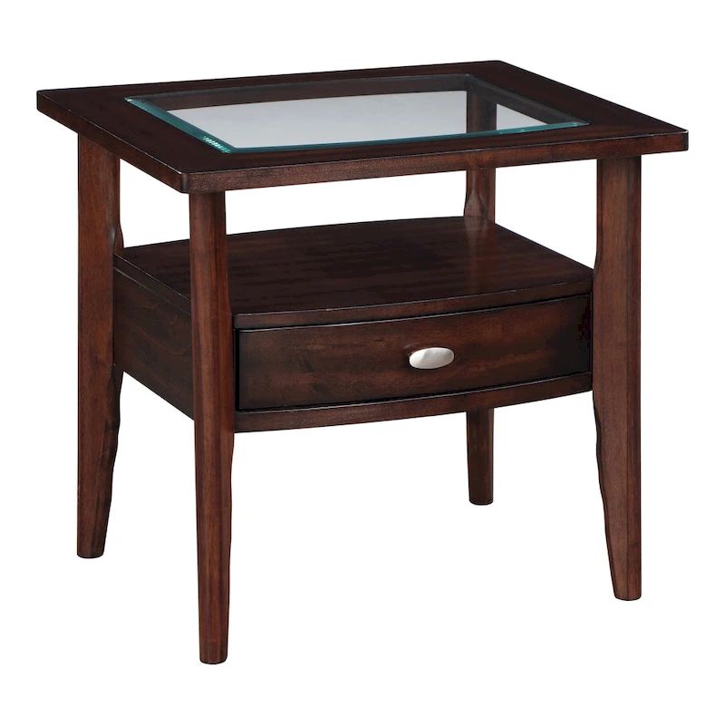 Genoas Traditional Walnut Glass 2-Piece Coffee Table Set with Drawer by Furniture of America