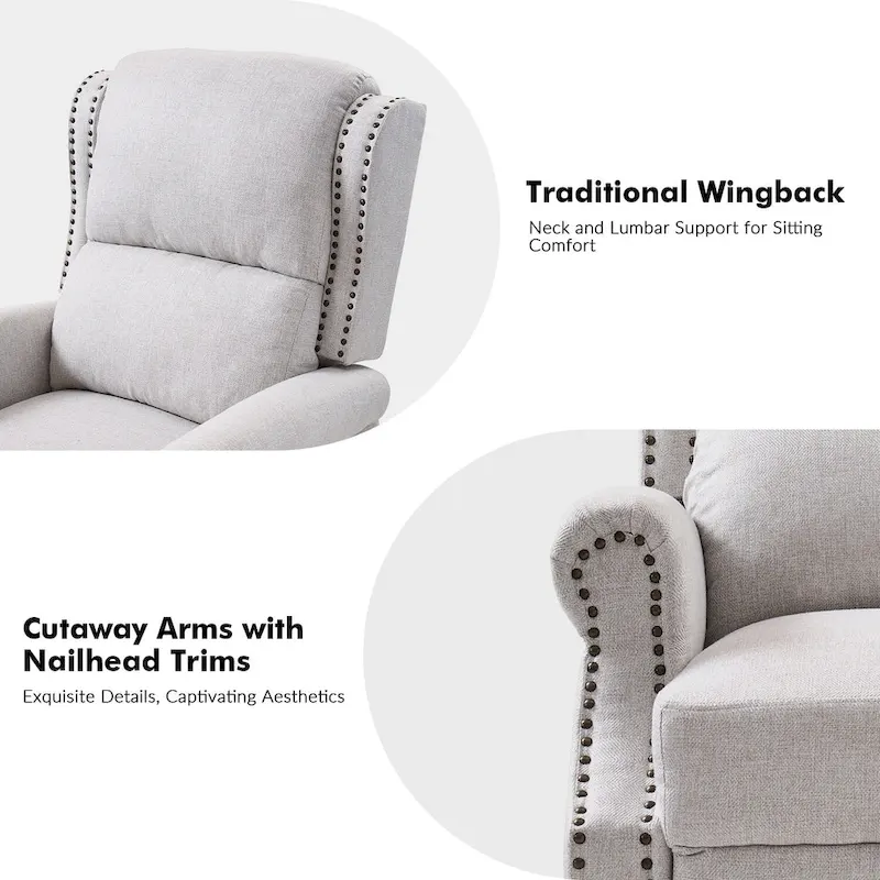 Traditional Roll Arm Manual Recliner with Solid Wood Legs