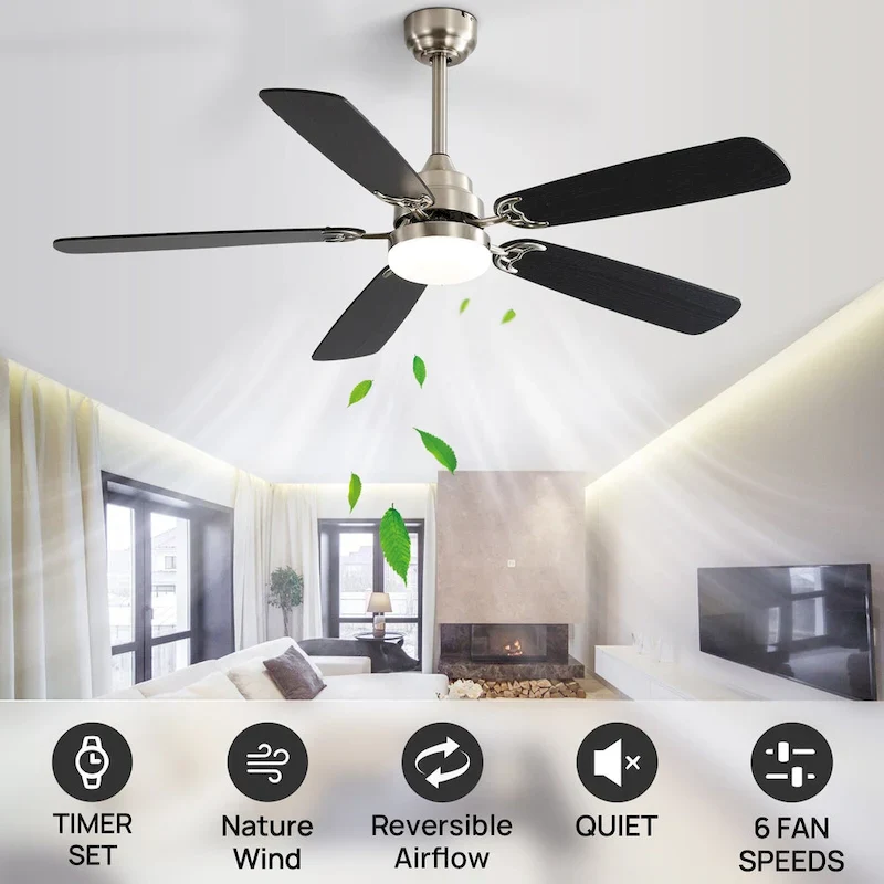 52 inch Ceiling Fan with Remote,Flush Mount and Downrd Mount,Dual Blade Finish,3CCT LED Light,Plywood Blades - 52 inches