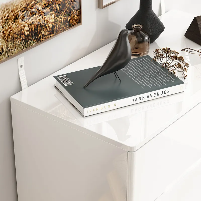 31.5 High Gloss Chest With Light Chest w/5 Drawers&Spacious Tabletop