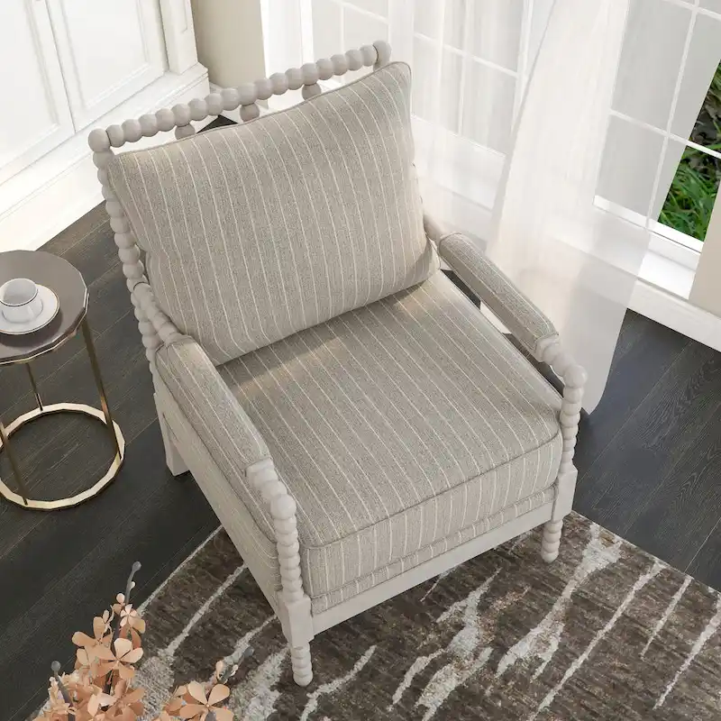 Quince Farmhouse Fabric Padded Beaded Armchair by Furniture of America