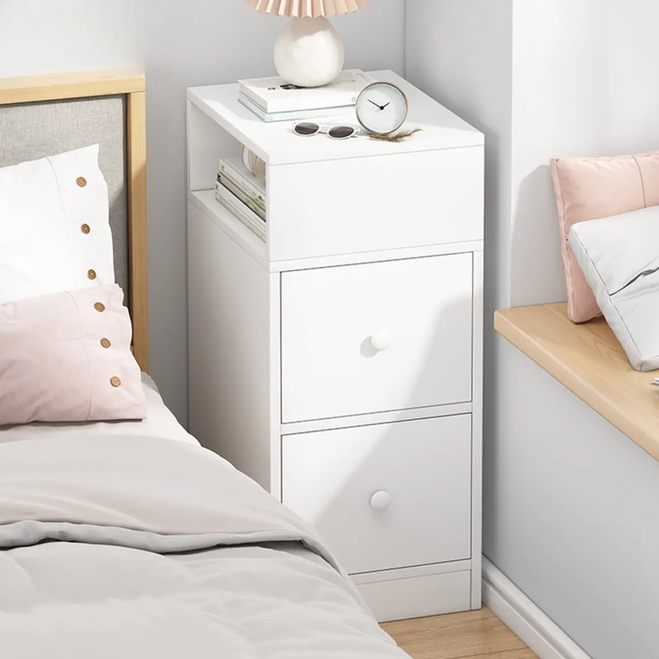 Natural Finish Casual Engineered Wood 3 Drawer Nightstand