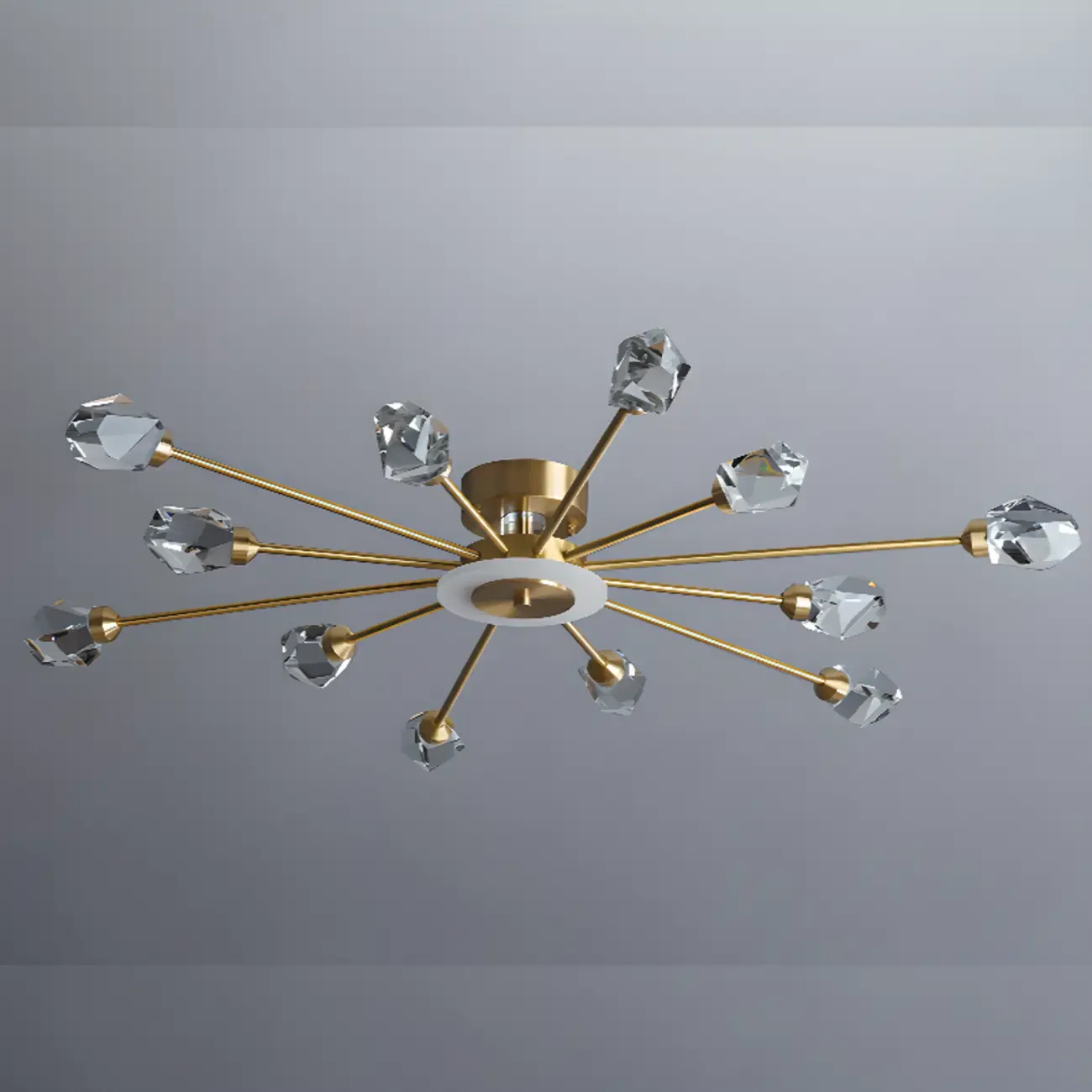 Gold Sputnik Crystal Semi Flush Dimmable LED Ceiling Light