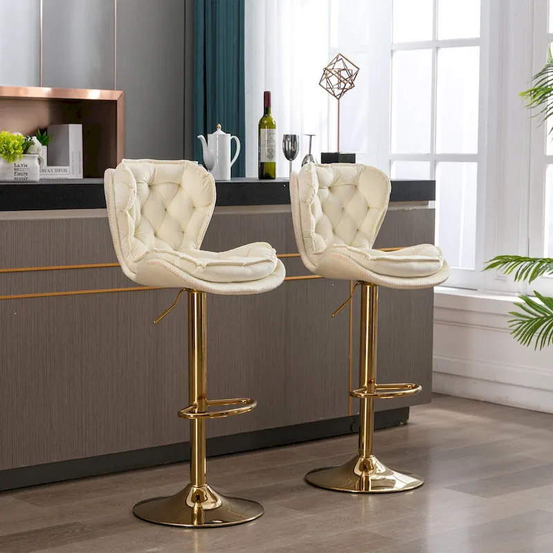 Set of 2 Upholstered Armless Adjustable Bar Stools with Footrest
