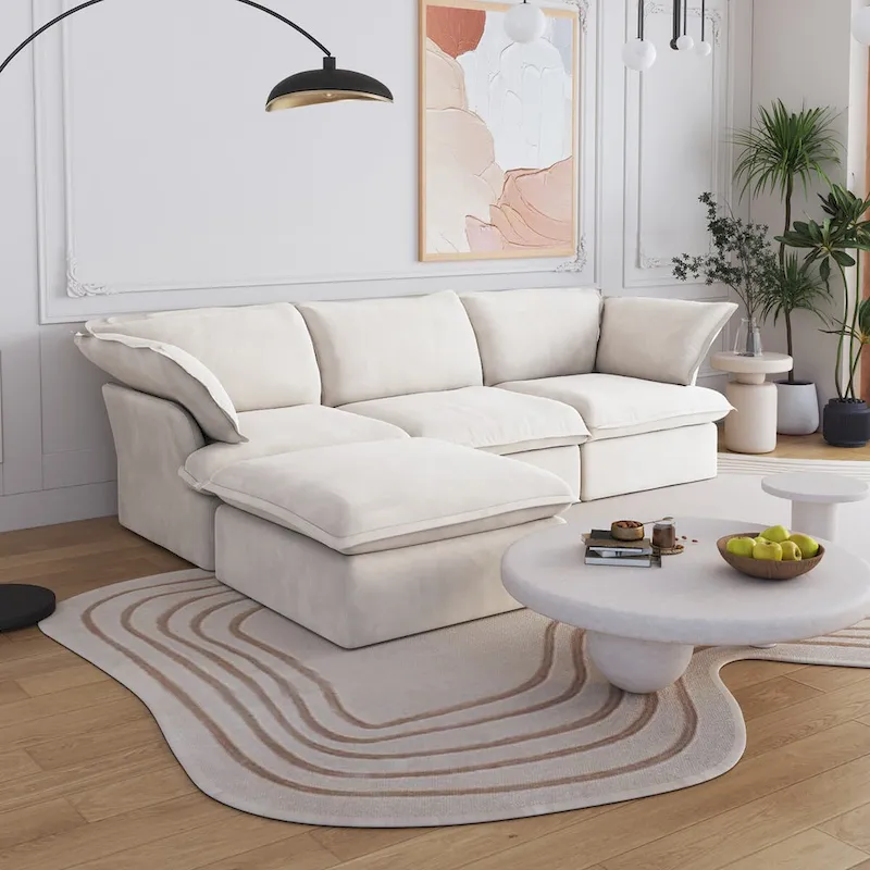 Large 4 - Piece L-shaped Sectional Sofa Modern Linen Upholstered Couches