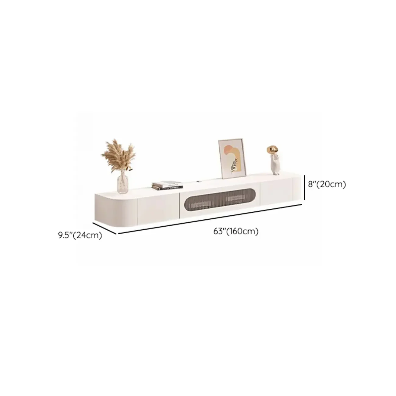 55 White Rubberwood Floating TV Stand with Cable Management