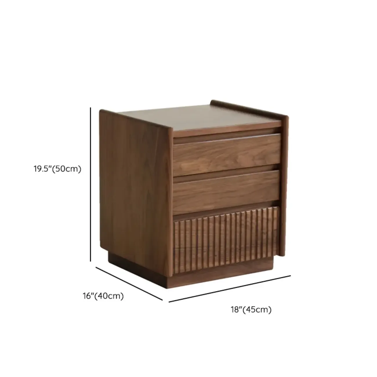 3-Drawer Scandinavian Walnut Wood Nightstand
