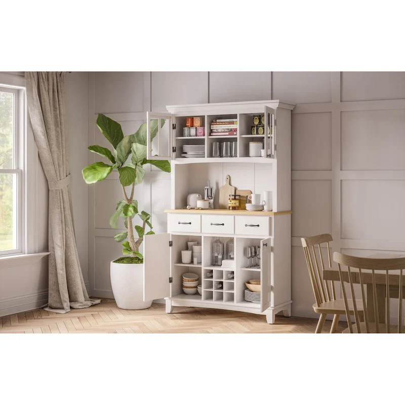 Homestyles Buffet of Buffets Off-White Server with Hutch & Wood Top