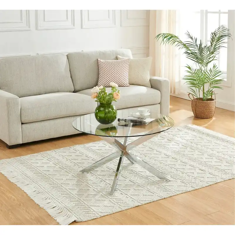 35.4 Round Coffee Table With Glass Top