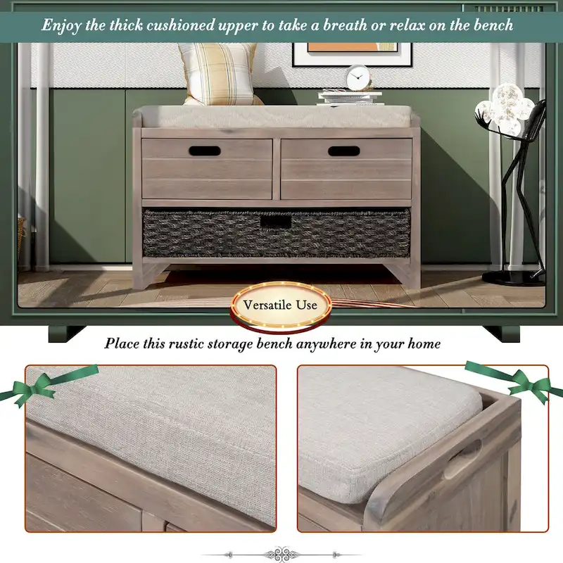 Fully Assembled Shoe Bench with Removable Cushion