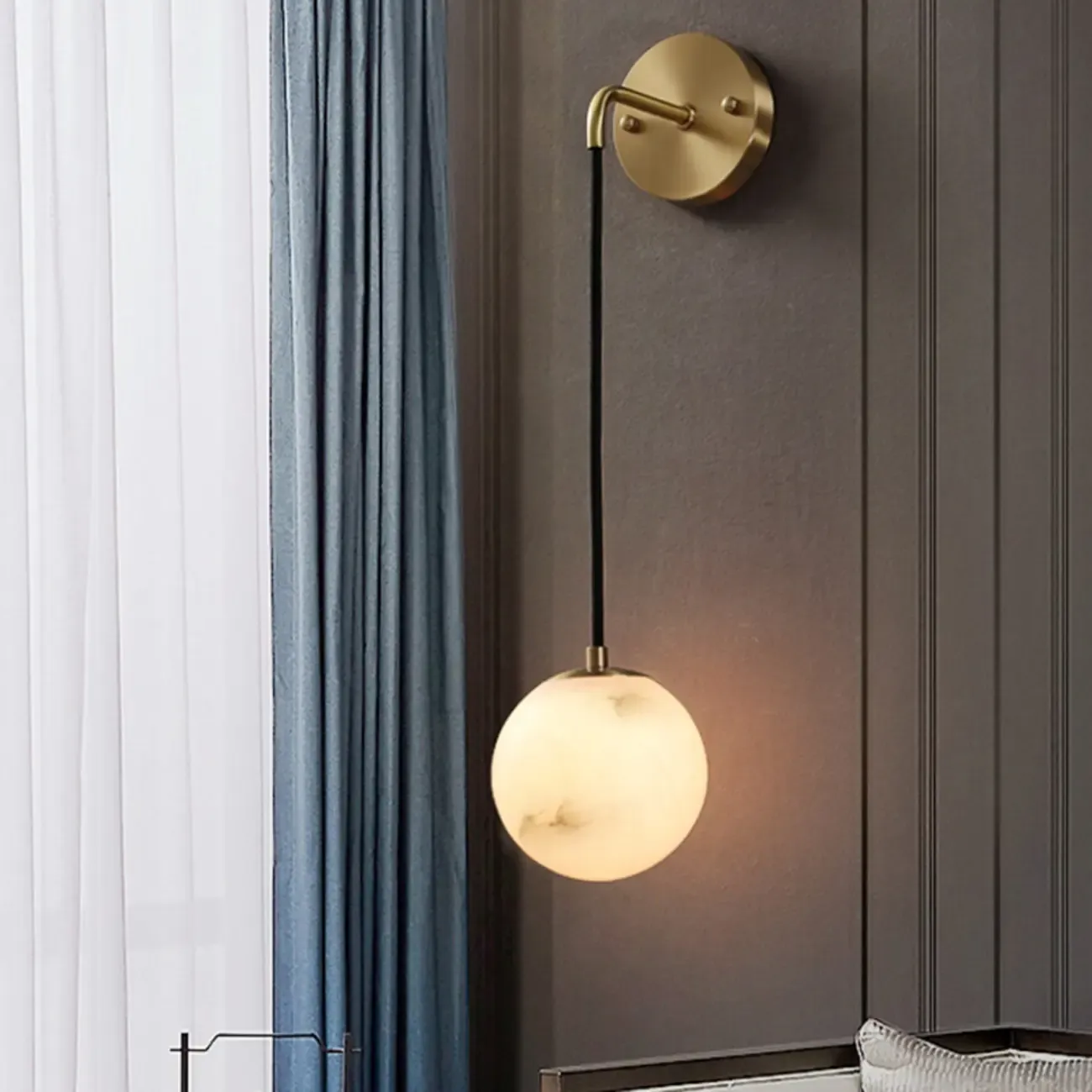 Modern Suspended Globe Marble Wall Sconce for Bedroom