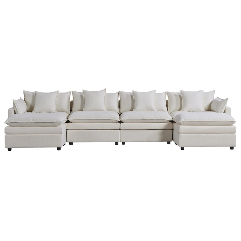 White 142.52  U-Shaped 6-Seater Sectional Sofa