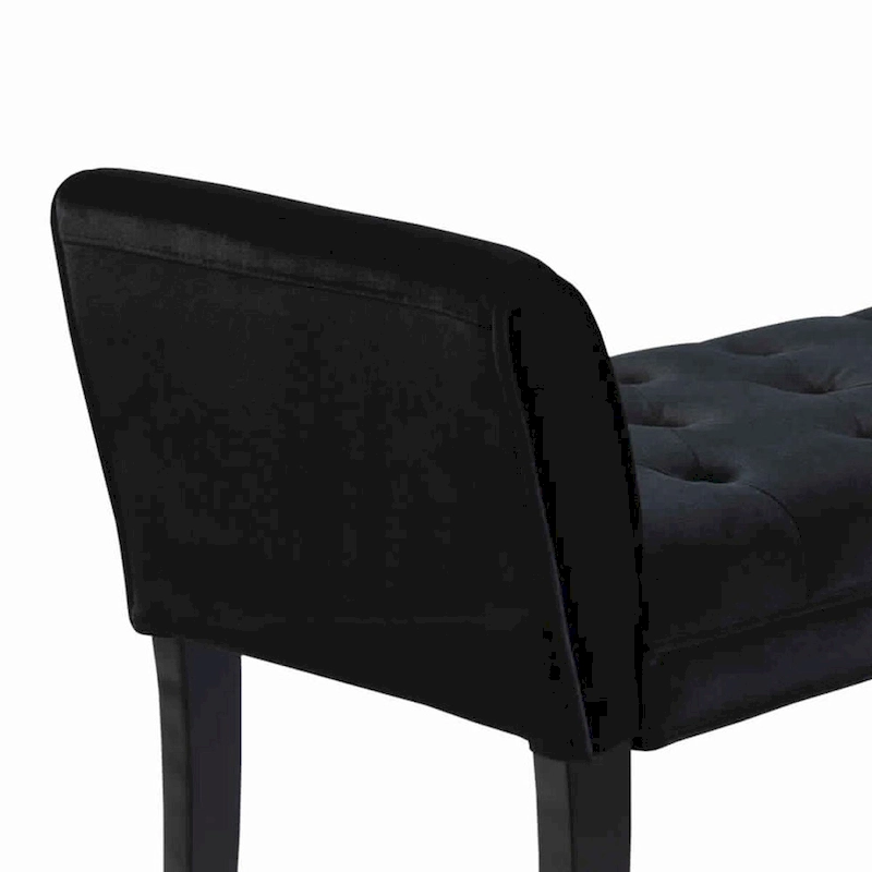 Fabric Button Tufted Padded Bench with Flared Cushioned Armrests, Black - 19 H x 53 W x 18 L Inches