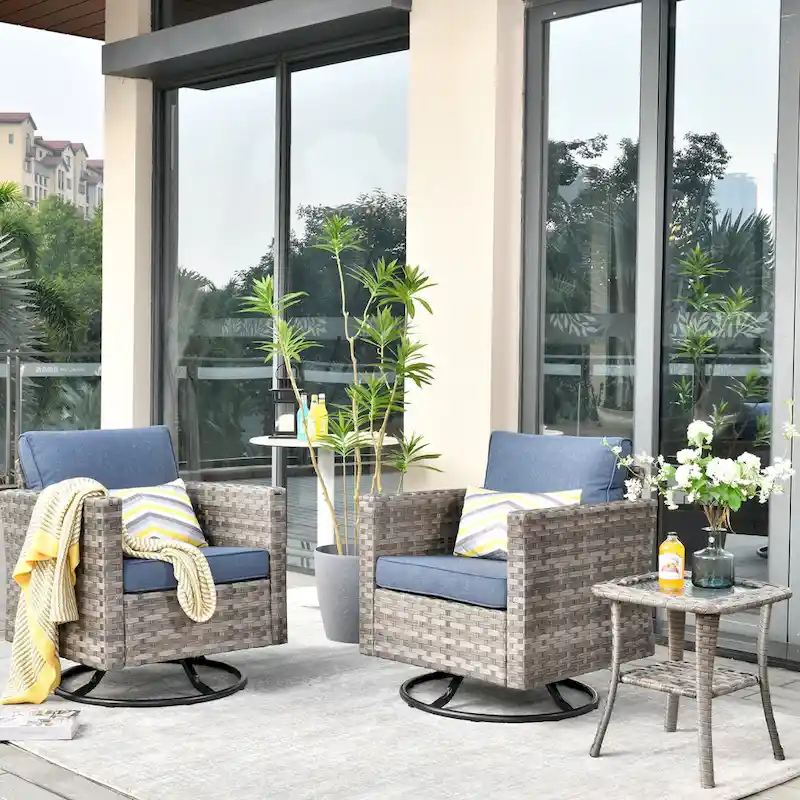 OVIOS Patio Wicker Swivel Rocking Chair 3-piece Set with Side Table