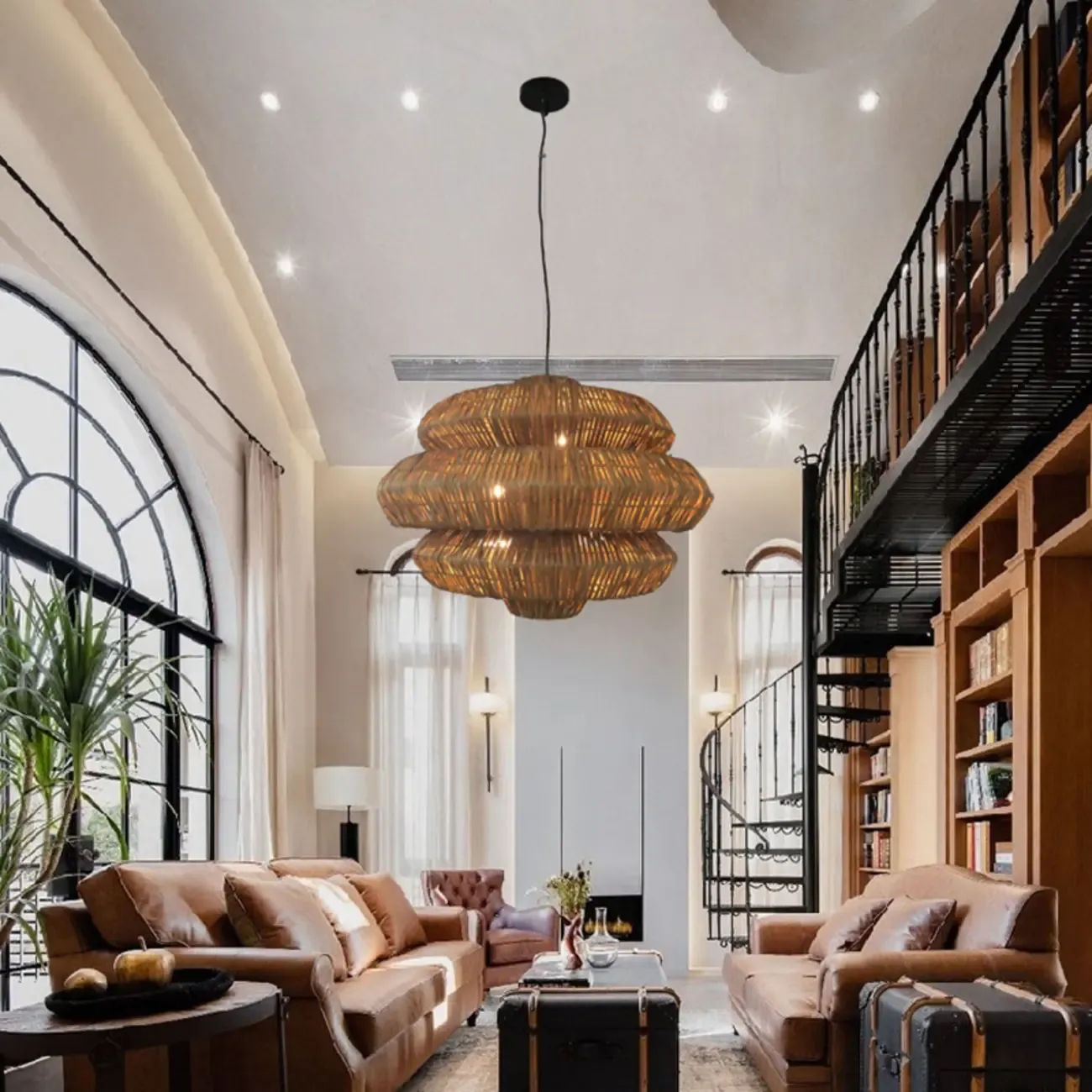 Vintage Rattan 3 Tiers Chandelier for Living Room Decor