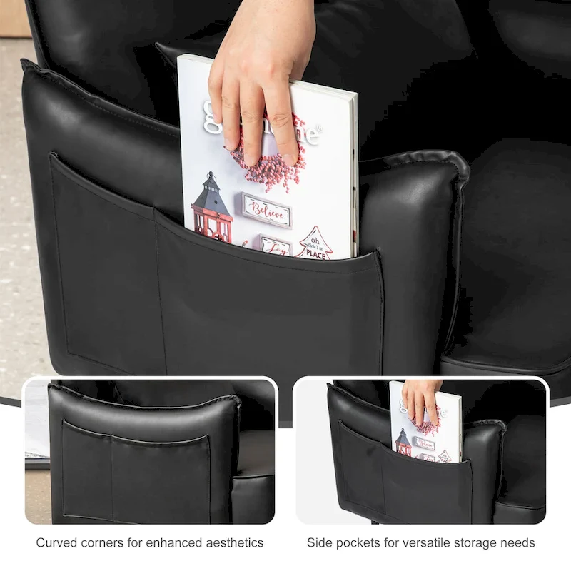 Glitzhome Set of 2 29.5 W Mid-Century Modern Leatherette Armchairs With Side Pocket - 29.5  W x 32  H x 28.75  D