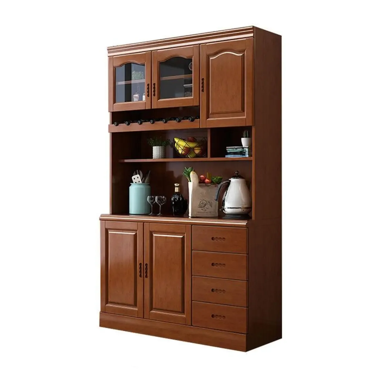 Kitchen Wooden White Cabinet Sideboard Built-in Wine Rack