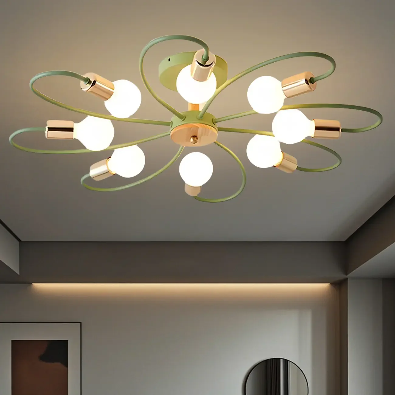Modern Green Curved Sputnik Semi Flush Mount Ceiling Light