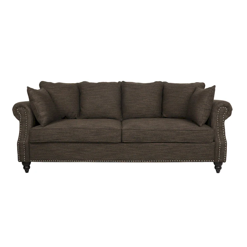 Manbow Fabric Pillowback 3 Seater Sofa with Nailhead Trim by Christopher Knight Home
