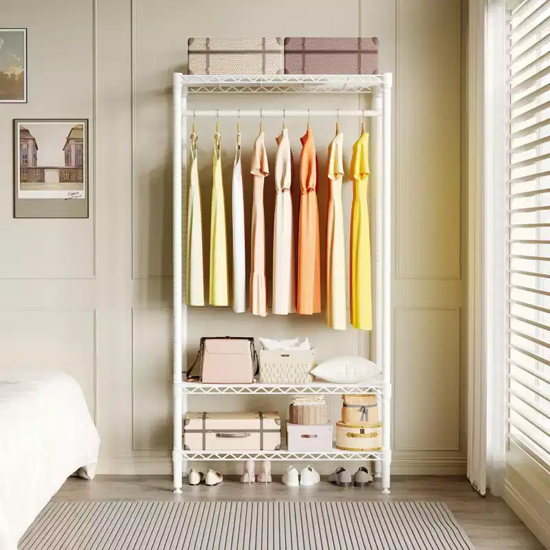 Heavy Duty 3-Tier Portable Clothes Rack C 660LB Capacity White Metal Garment Organizer for Apartment/Bedroom