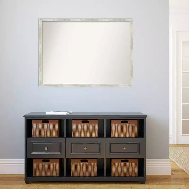 Rectangular Wall Mirror, Crackled Metallic Silver Frame, 40